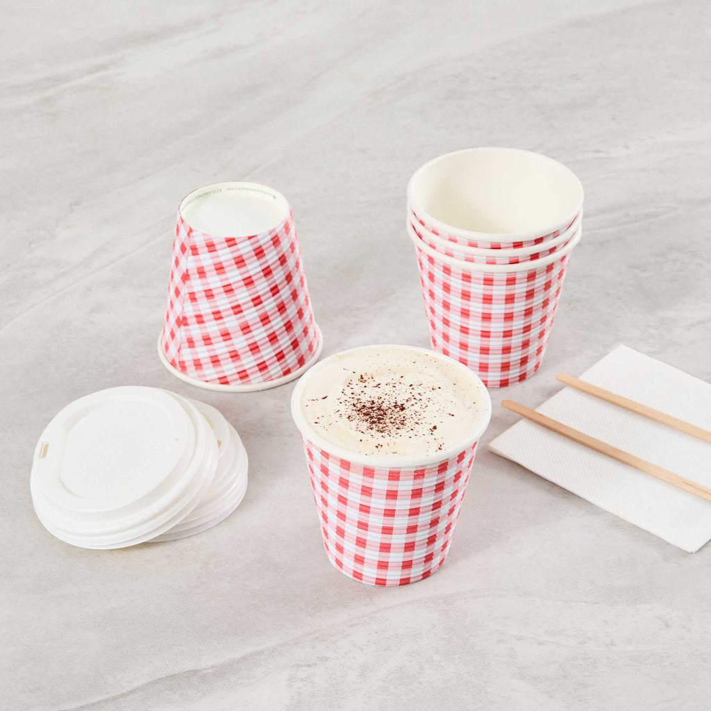 Restpresso 8 oz Picnic Print Paper Coffee Cup - Spiral Wall - 3 1/2" x 3 1/2" x 3 1/4" - 500 count box