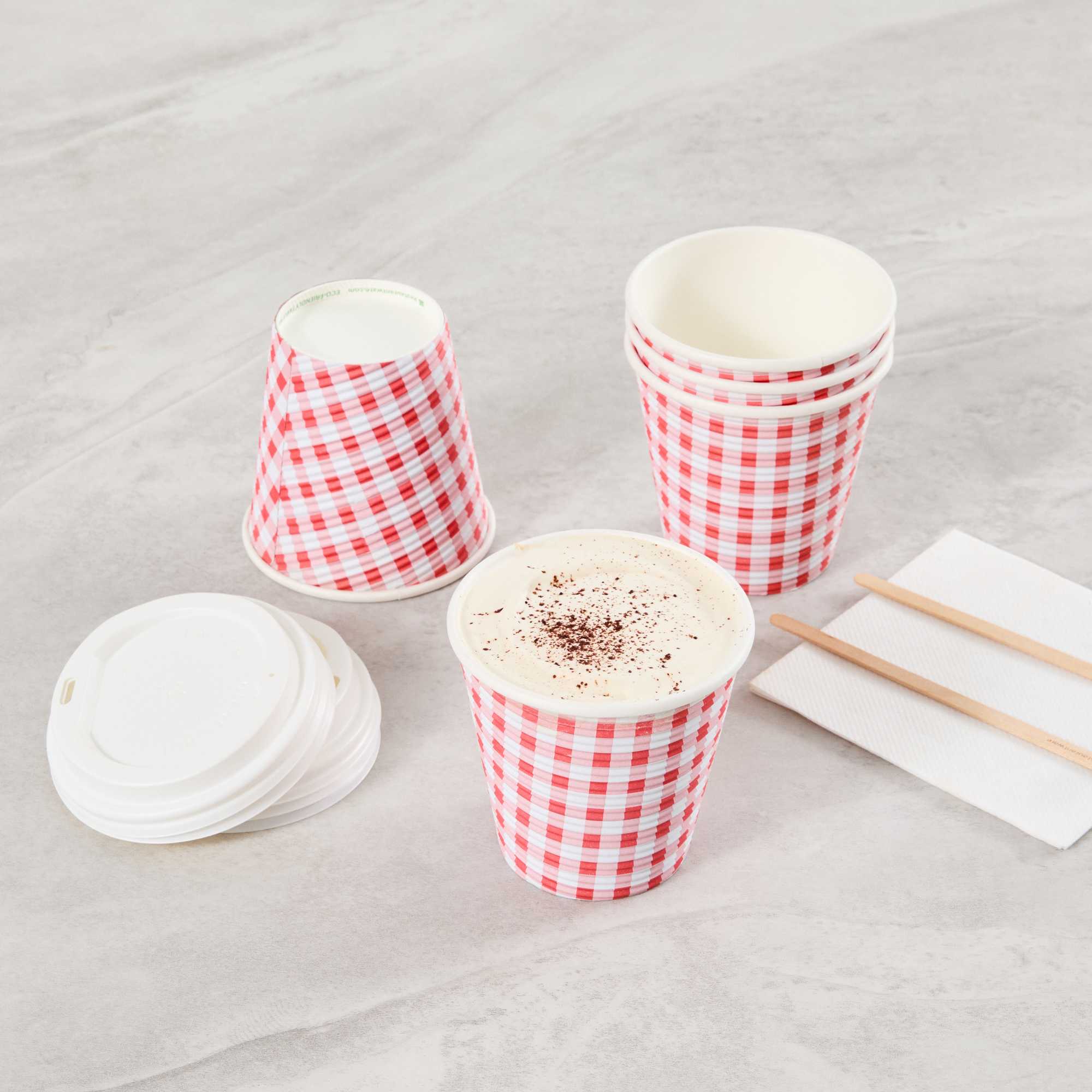 Restpresso 8 oz Picnic Print Paper Coffee Cup - Spiral Wall - 3 1/2" x 3 1/2" x 3 1/4" - 500 count box