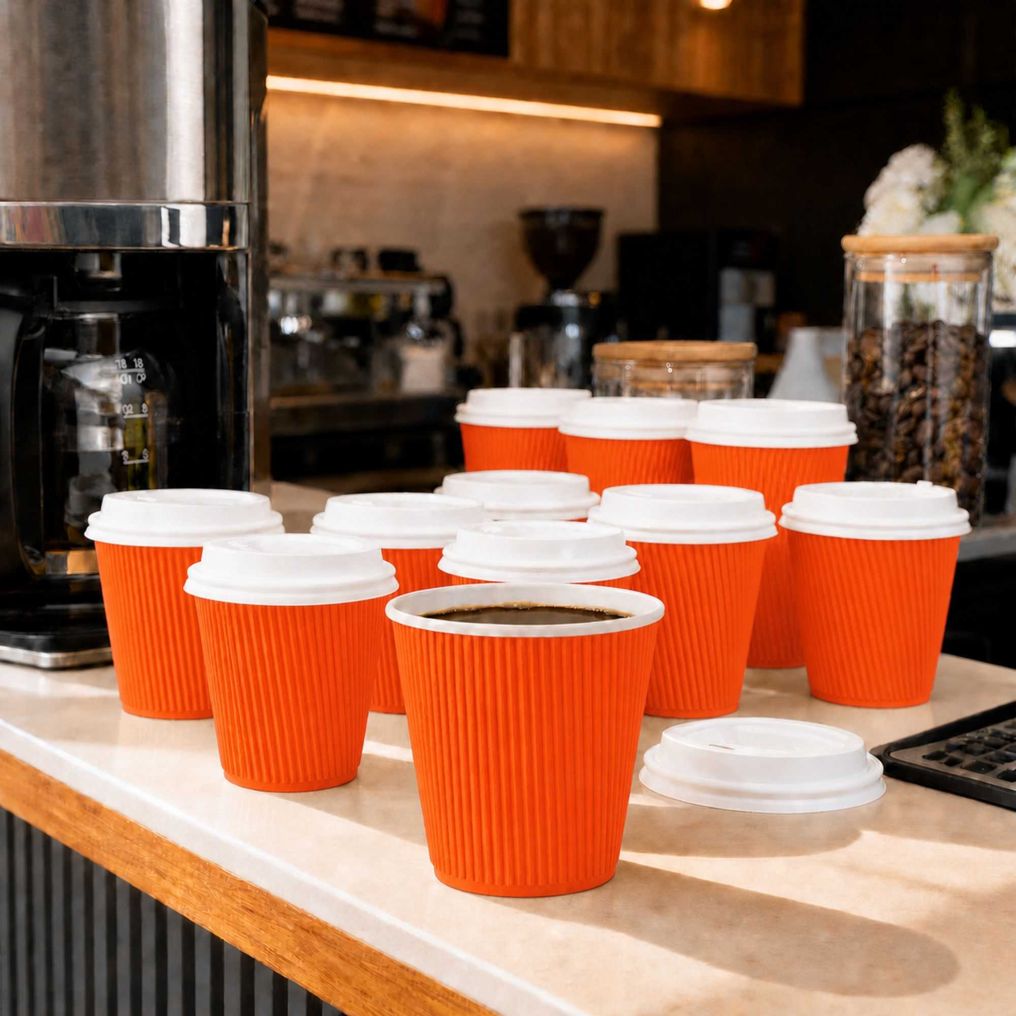 Restpresso 8 oz Tangerine Orange Paper Coffee Cup - Ripple Wall - 3 1/2" x 3 1/2" x 3 1/4" - 500 count box