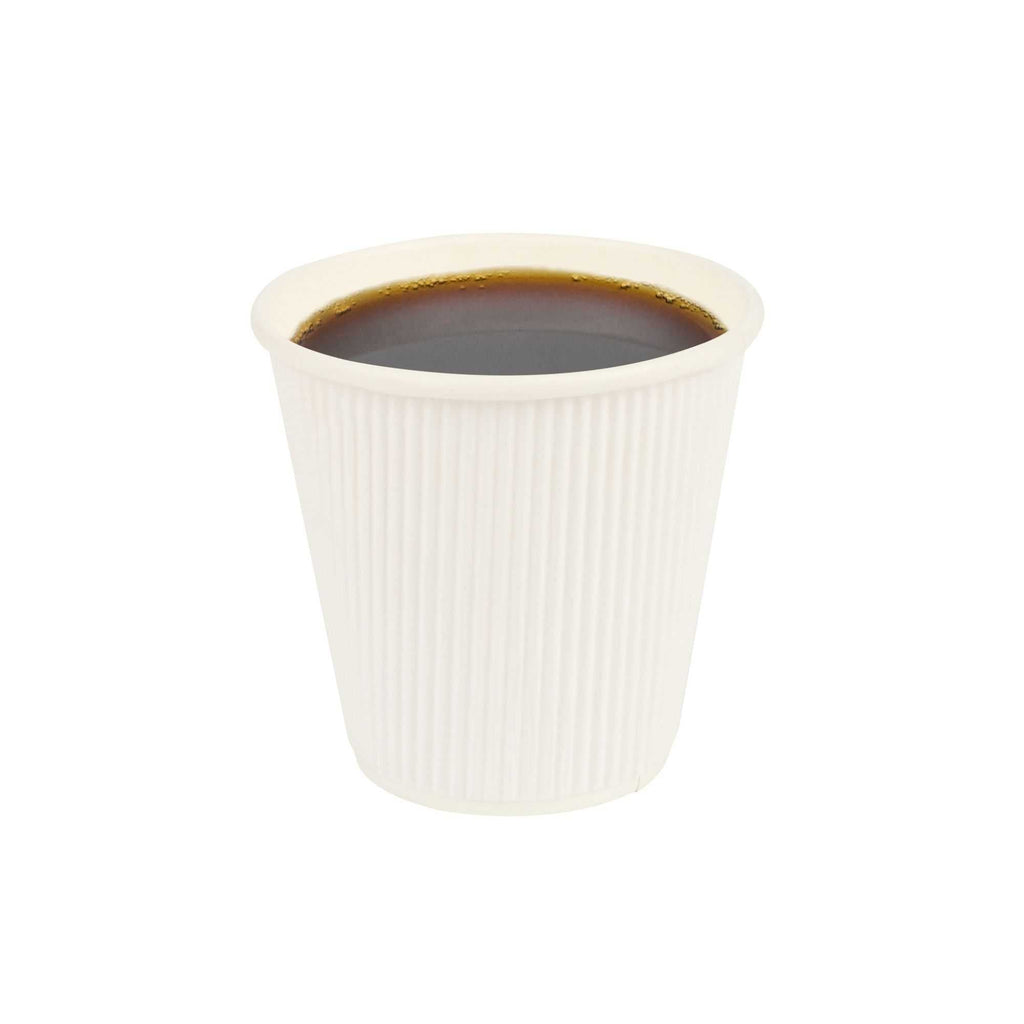 Restpresso 8 oz White Paper Coffee Cup - Ripple Wall - 3 1/2" x 3 1/2" x 3 1/4" - 500 count box