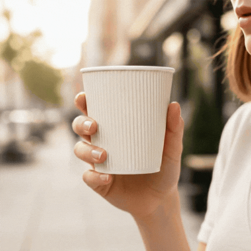 Restpresso 8 oz White Paper Coffee Cup - Ripple Wall - 3 1/2" x 3 1/2" x 3 1/4" - 25 count box