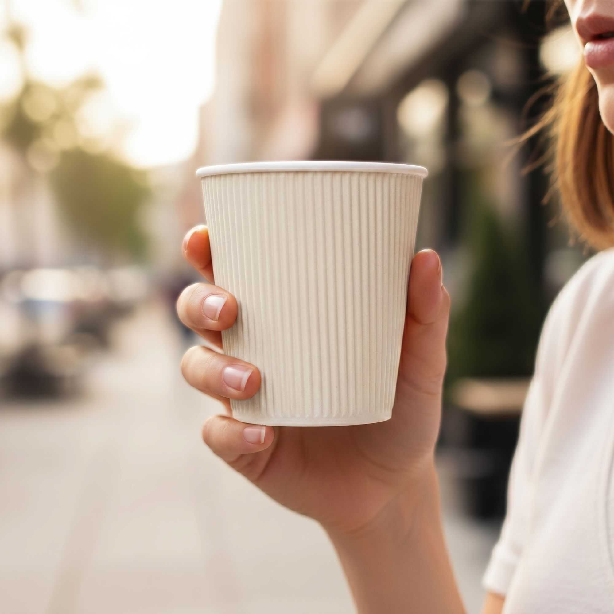 Restpresso 8 oz White Paper Coffee Cup - Ripple Wall - 3 1/2" x 3 1/2" x 3 1/4" - 500 count box