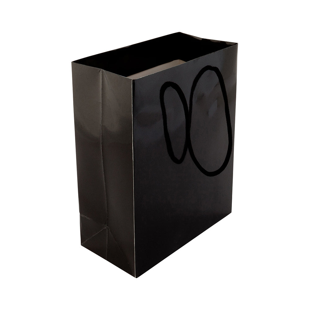 Vogue Rectangle Black Paper Small Shopping and Take Out Bag - Glossy, Rope Handles - 6 1/2" x 3 1/4" x 7 1/2" - 10 count box