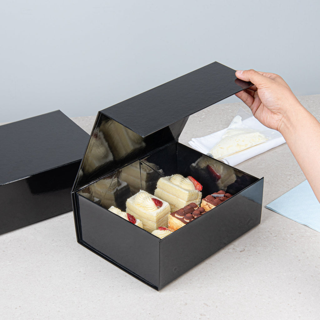 Cater Tek Rectangle Black Paper Large Tic Tac Box - Magnetic - 10 1/2" x 8" x 4" - 10 count box