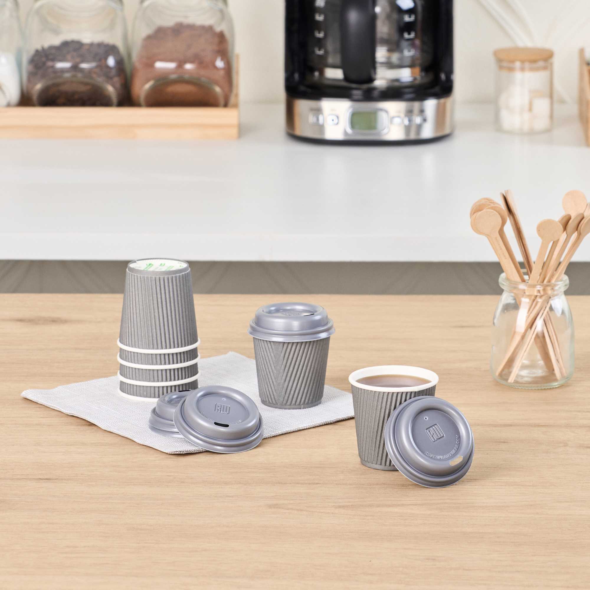 Restpresso Pewter Gray Plastic Coffee Cup Lid - Fits 4 oz - 2 1/2" x 2 1/2" x 3/4" - 25 count box