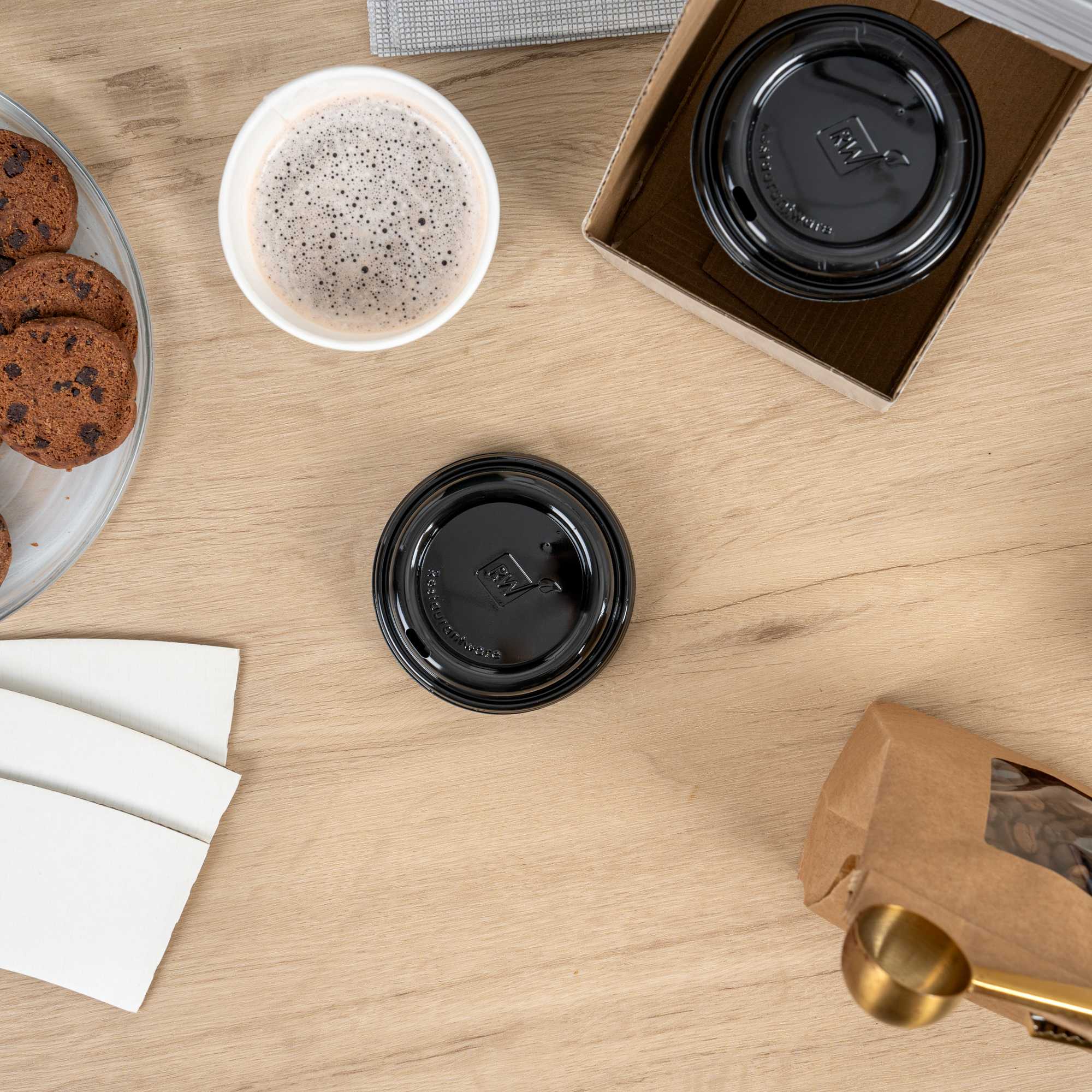 Restpresso Black Plastic Coffee Cup Lid - Fits 8, 12, 16 and 20 oz - 25 count box