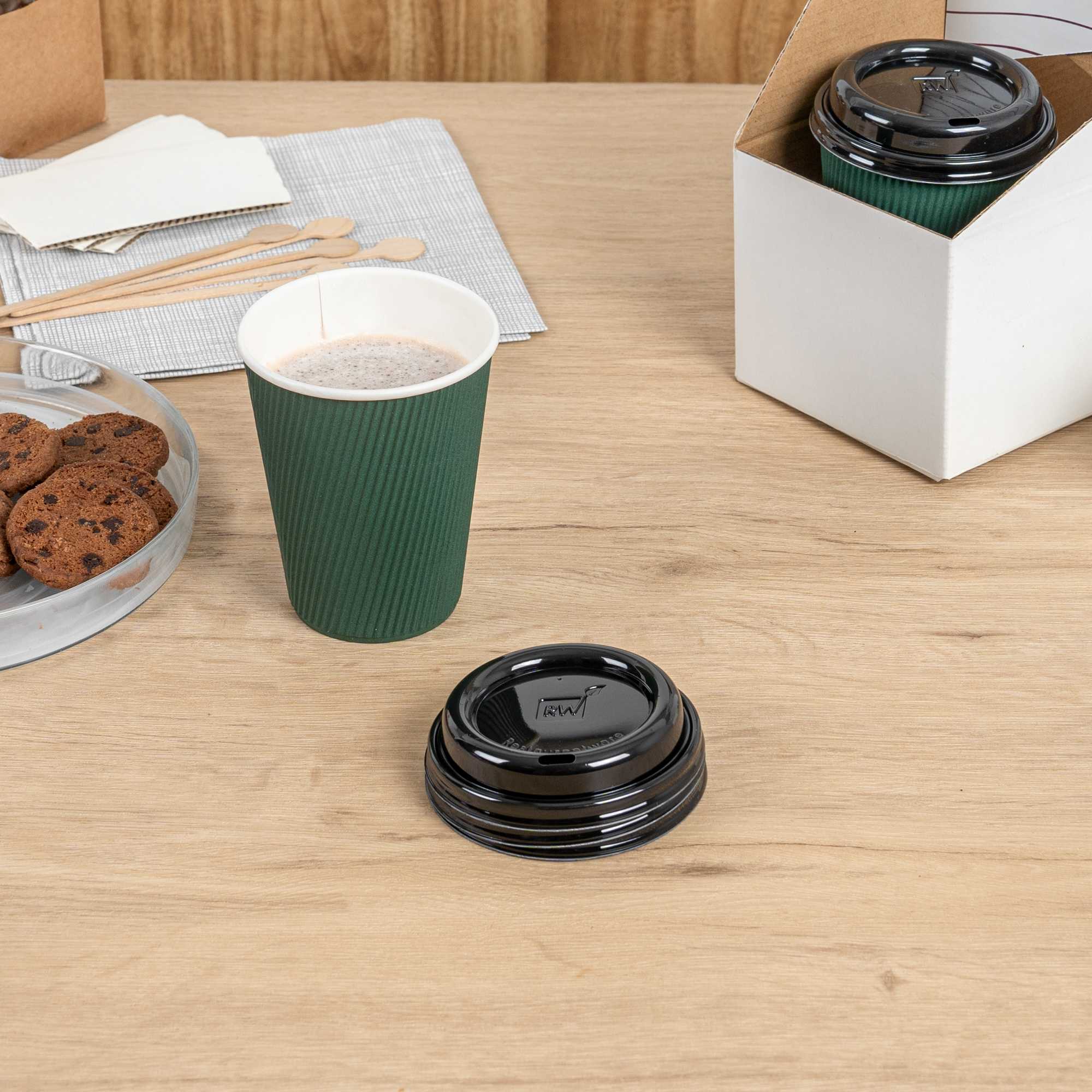 Restpresso Black Plastic Coffee Cup Lid - Fits 8, 12, 16 and 20 oz - 25 count box