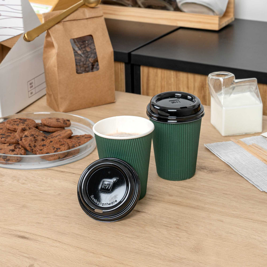 Restpresso Black Plastic Coffee Cup Lid - Fits 8, 12, 16 and 20 oz - 25 count box
