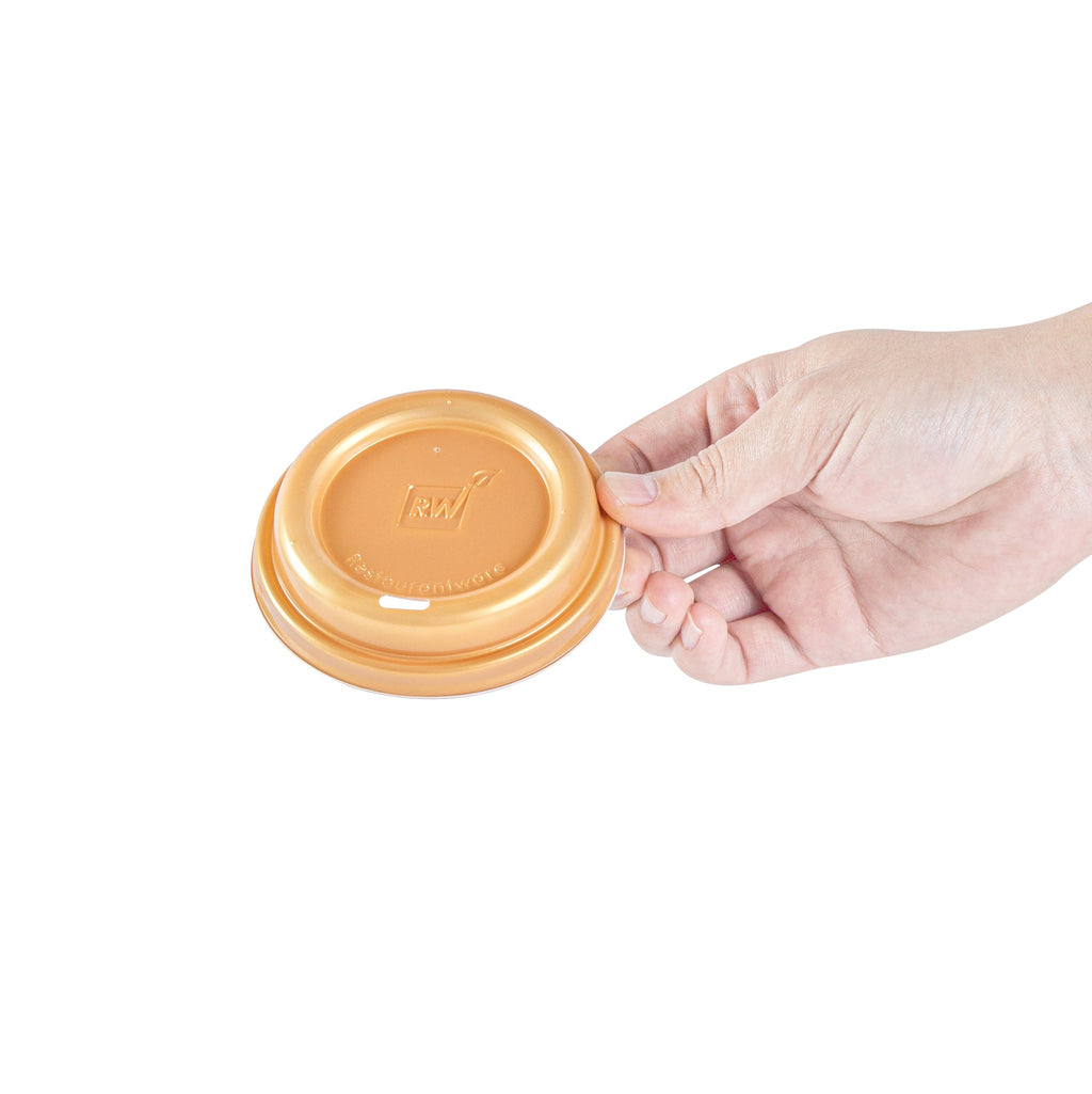 Restpresso Gold Plastic Coffee Cup Lid - Fits 8, 12, 16 and 20 oz - 25 count box
