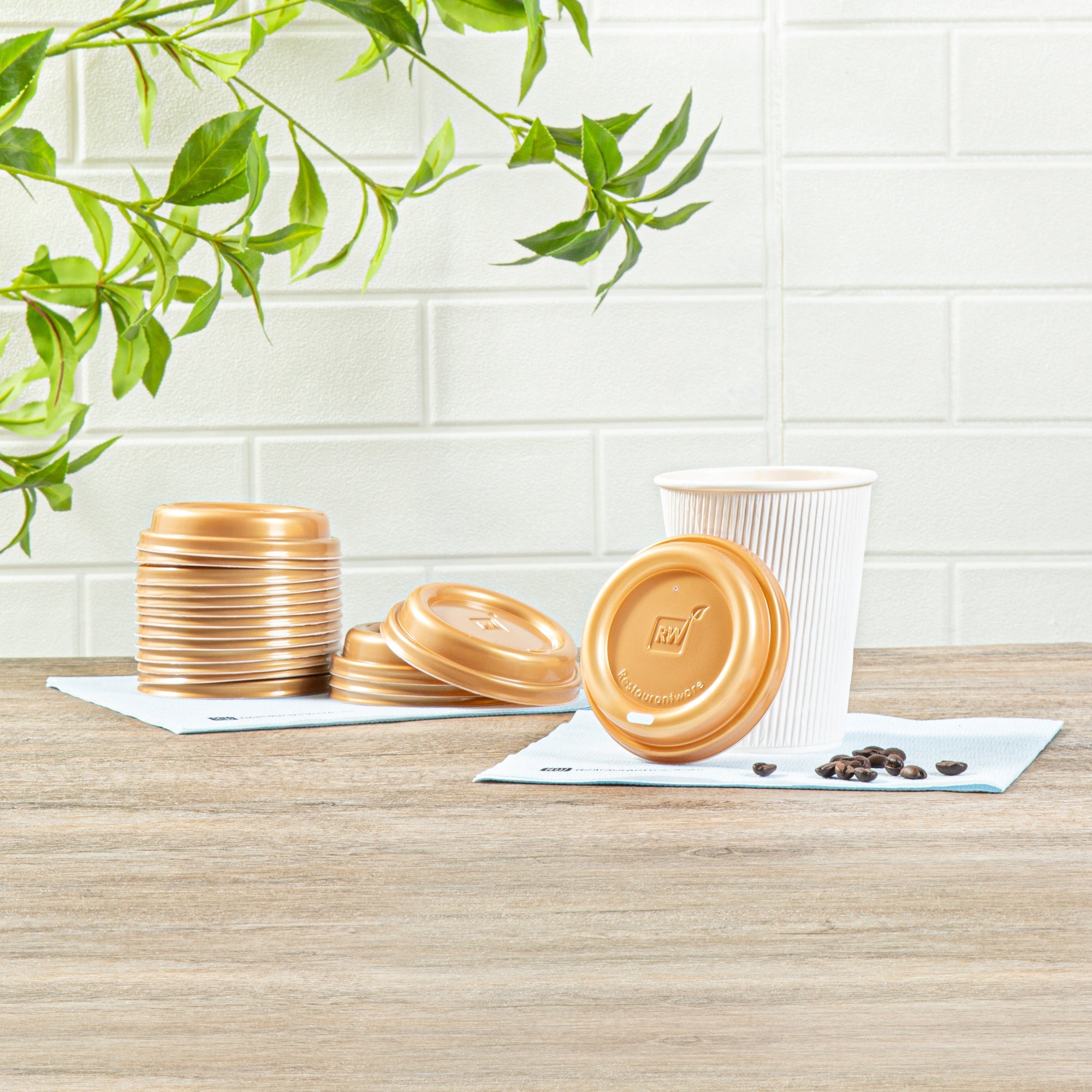 Restpresso Gold Plastic Coffee Cup Lid - Fits 8, 12, 16 and 20 oz - 25 count box