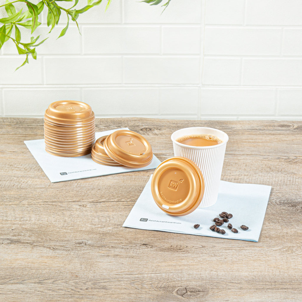 Restpresso Gold Plastic Coffee Cup Lid - Fits 8, 12, 16 and 20 oz - 500 count box