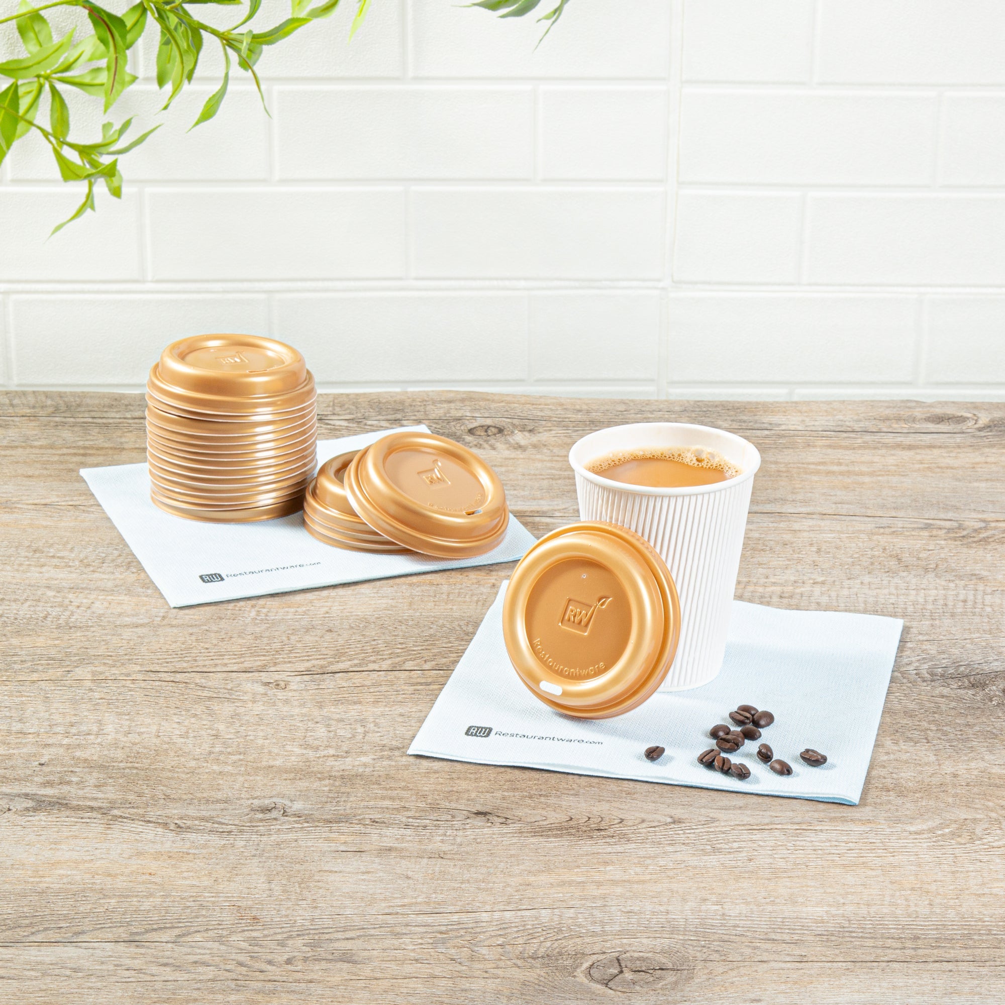 Restpresso Gold Plastic Coffee Cup Lid - Fits 8, 12, 16 and 20 oz - 500 count box