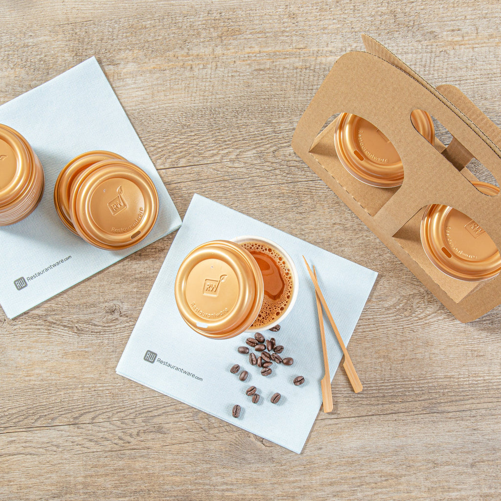 Restpresso Gold Plastic Coffee Cup Lid - Fits 8, 12, 16 and 20 oz - 500 count box