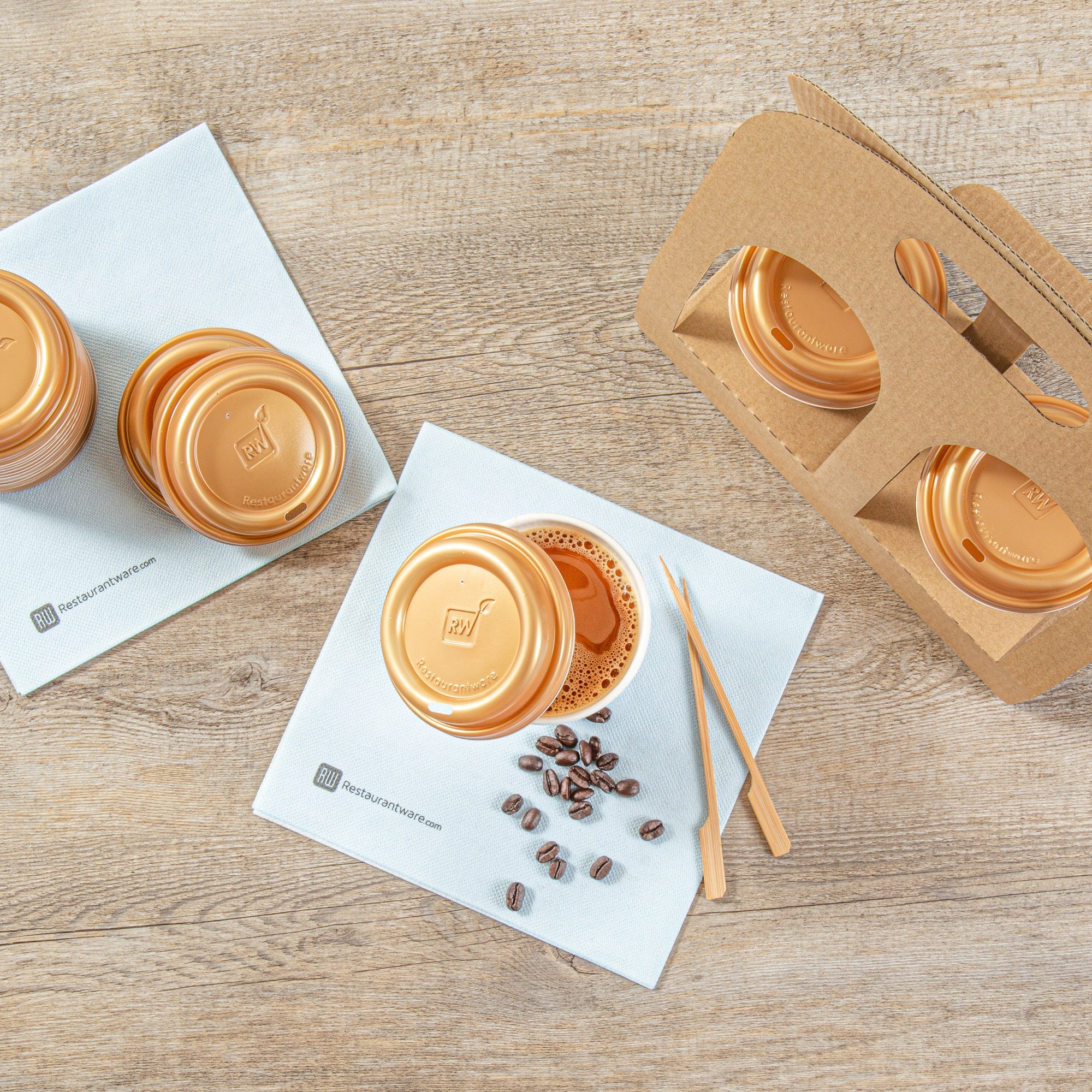 Restpresso Gold Plastic Coffee Cup Lid - Fits 8, 12, 16 and 20 oz - 500 count box