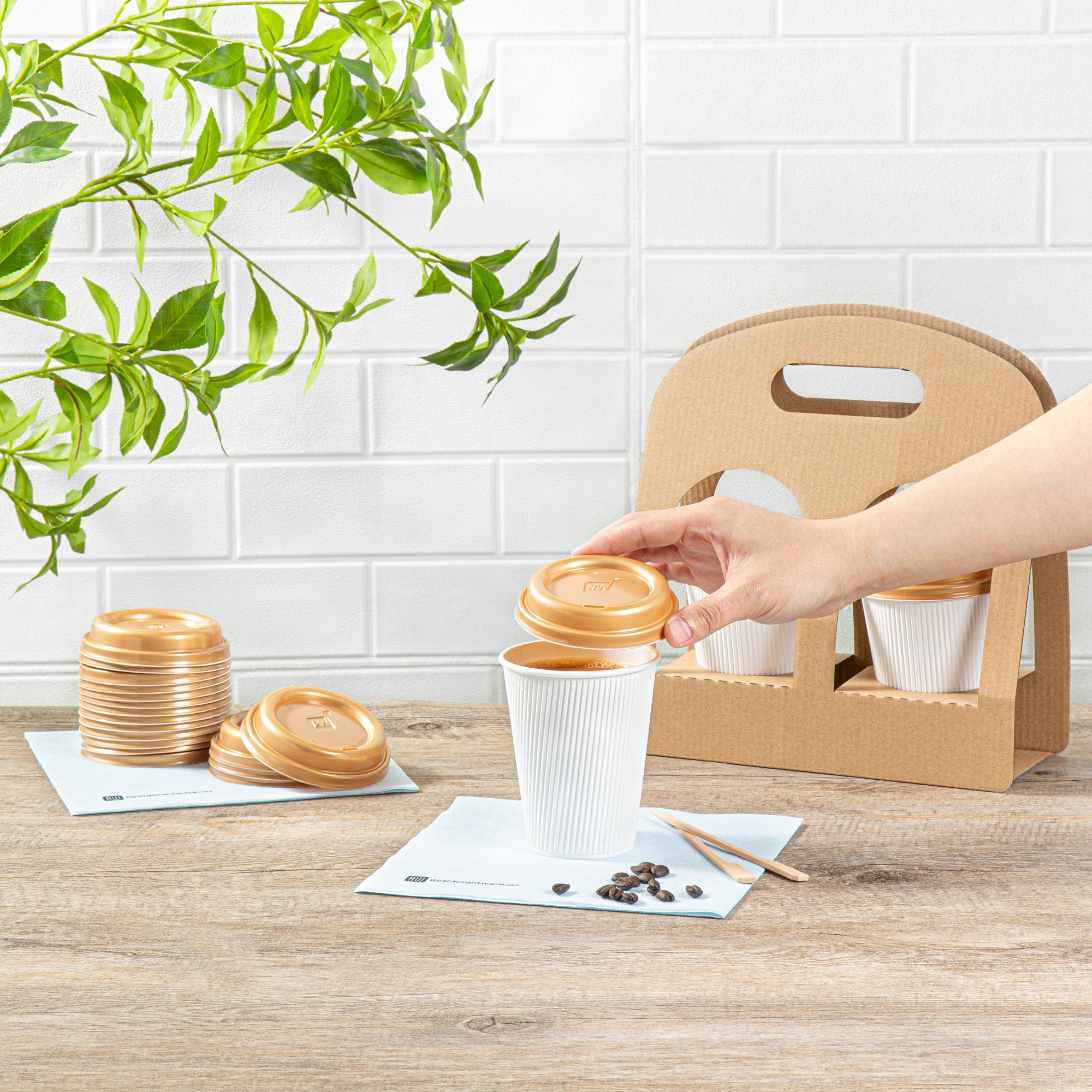 Restpresso Gold Plastic Coffee Cup Lid - Fits 8, 12, 16 and 20 oz - 500 count box