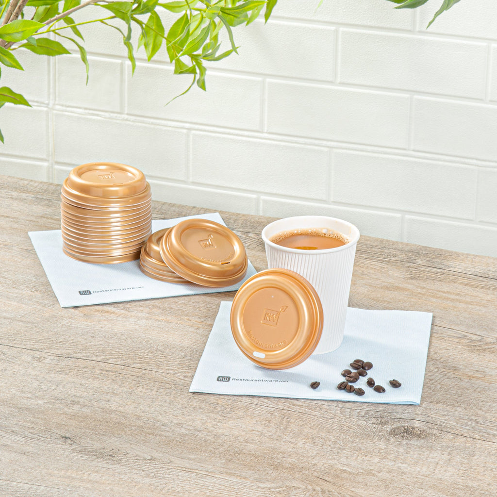 Restpresso Gold Plastic Coffee Cup Lid - Fits 8, 12, 16 and 20 oz - 500 count box