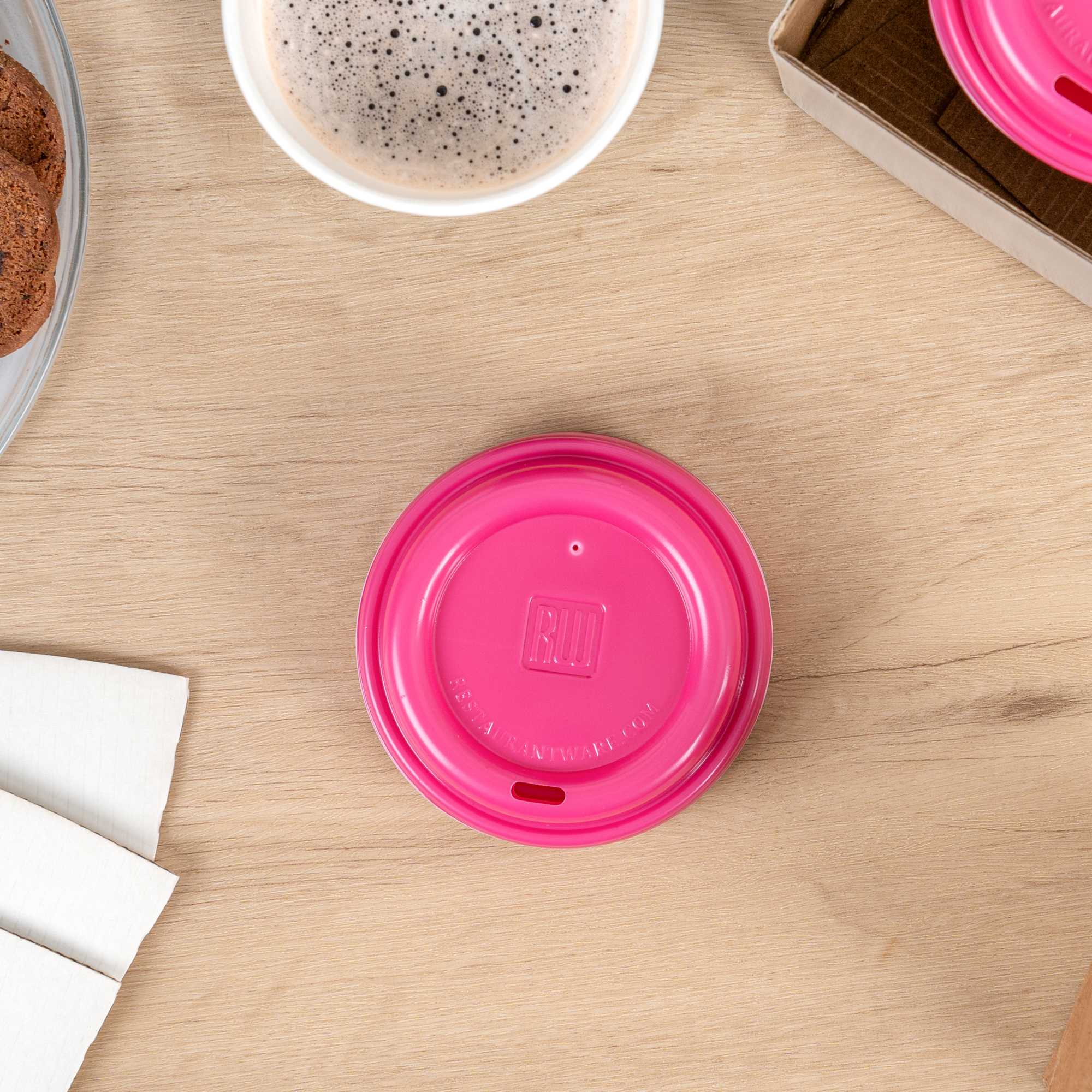 Restpresso Hot Pink Plastic Coffee Cup Lid - Fits 8, 12, 16 and 20 oz - 500 count box