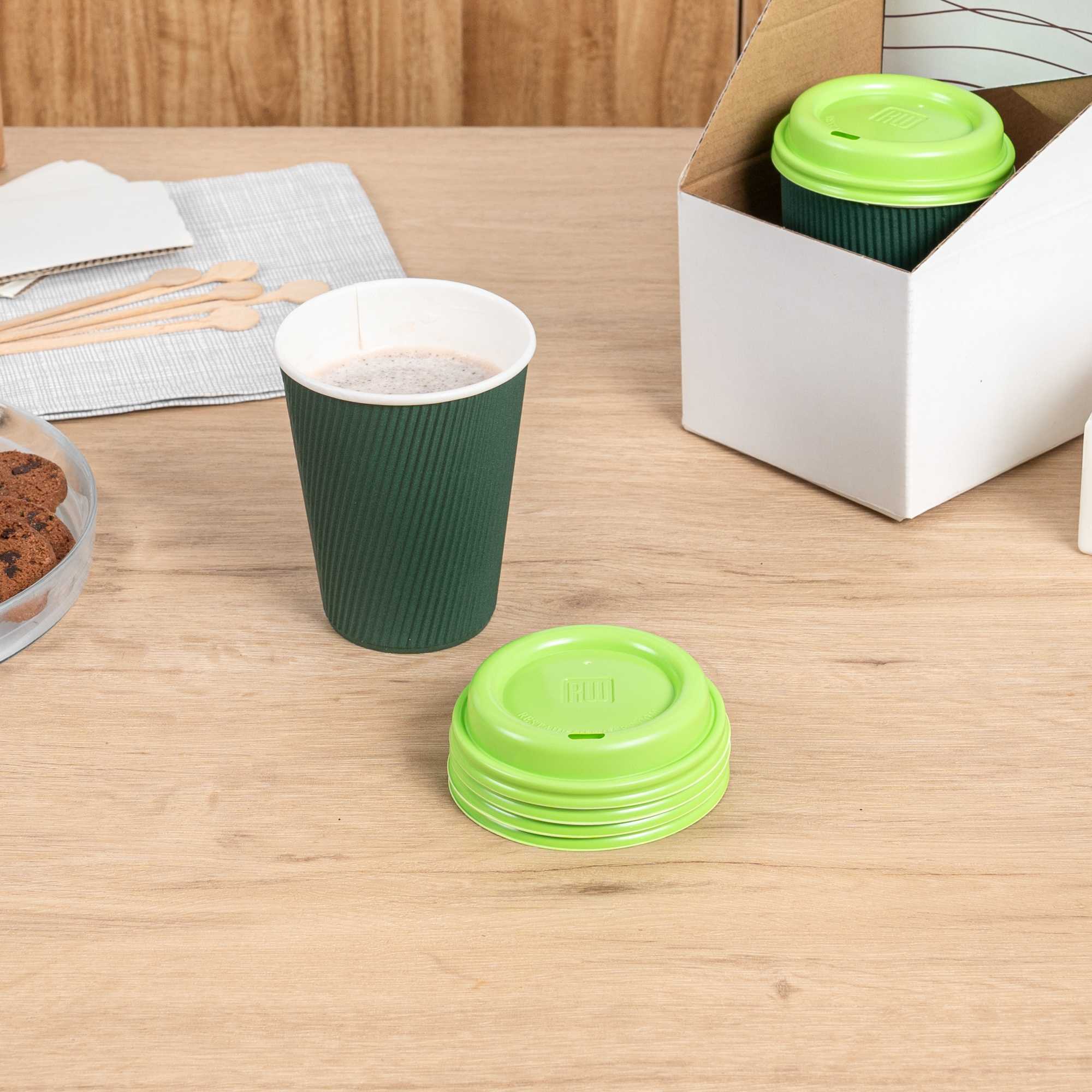 Restpresso Lime Green Plastic Coffee Cup Lid - Fits 8, 12, 16 and 20 oz - 25 count box