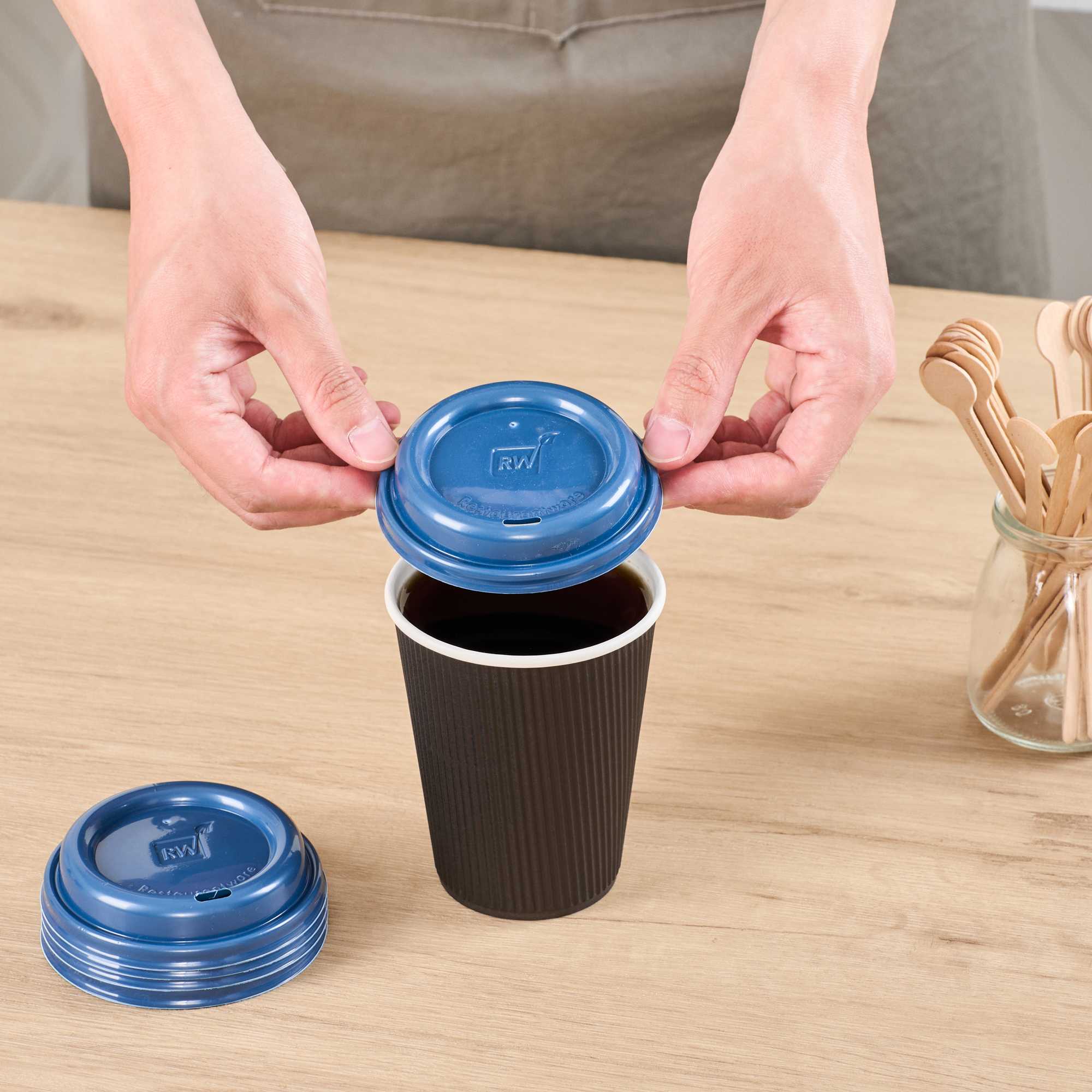 Restpresso Midnight Blue Plastic Coffee Cup Lid - Fits 8, 12, 16 and 20 oz - 25 count box