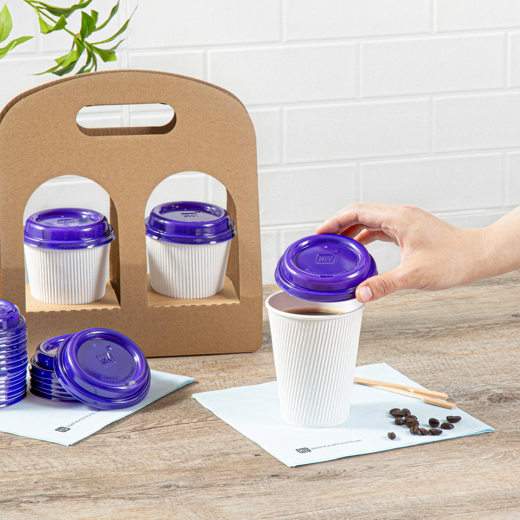 Restpresso Purple Plastic Coffee Cup Lid - Fits 8, 12, 16 and 20 oz - 25 count box