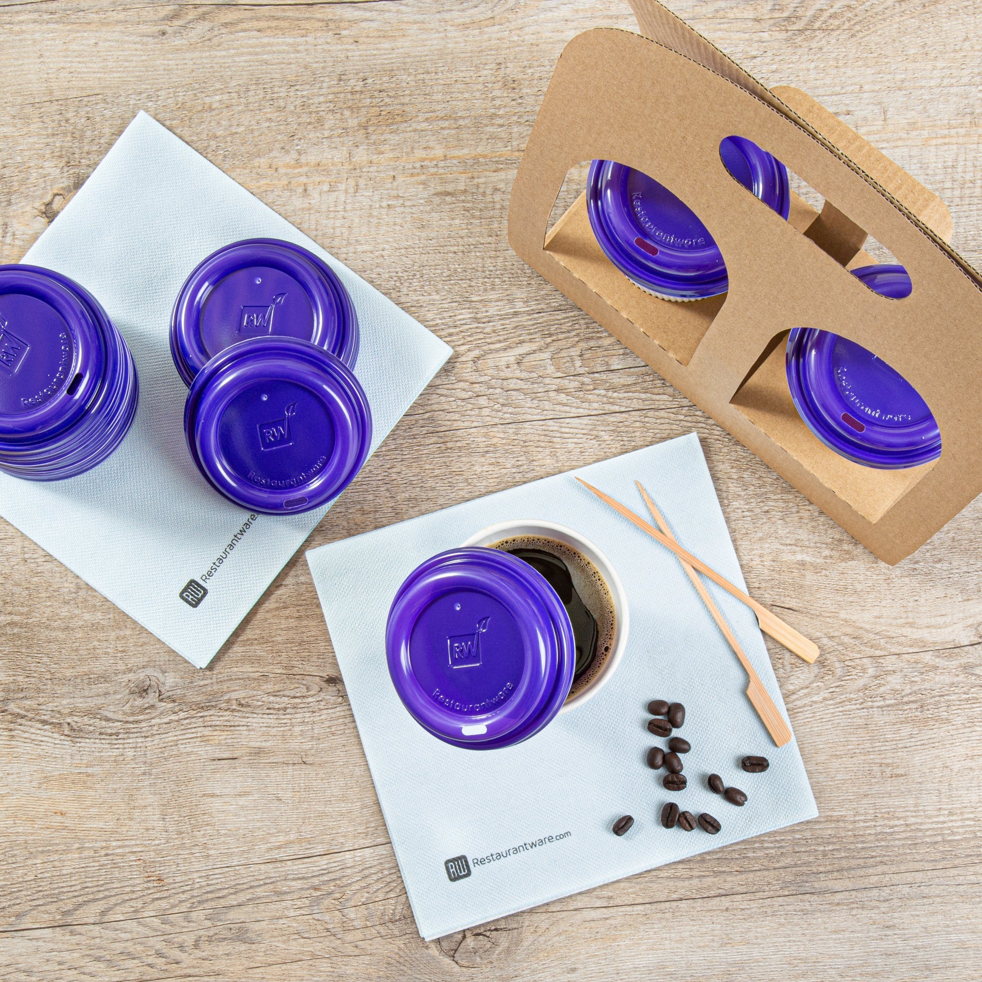 Restpresso Purple Plastic Coffee Cup Lid - Fits 8, 12, 16 and 20 oz - 25 count box