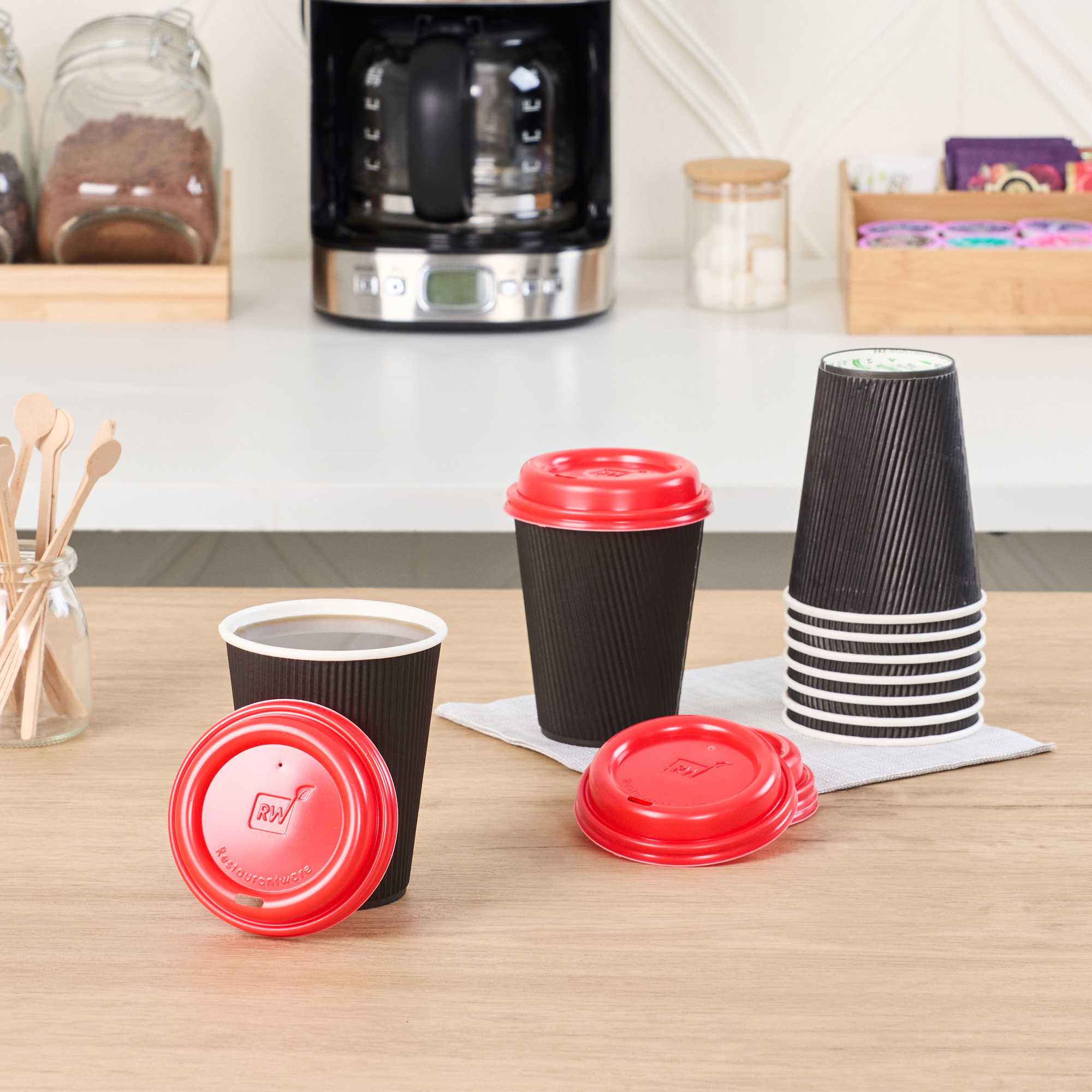 Restpresso Red Plastic Coffee Cup Lid - Fits 8, 12, 16 and 20 oz - 500 count box