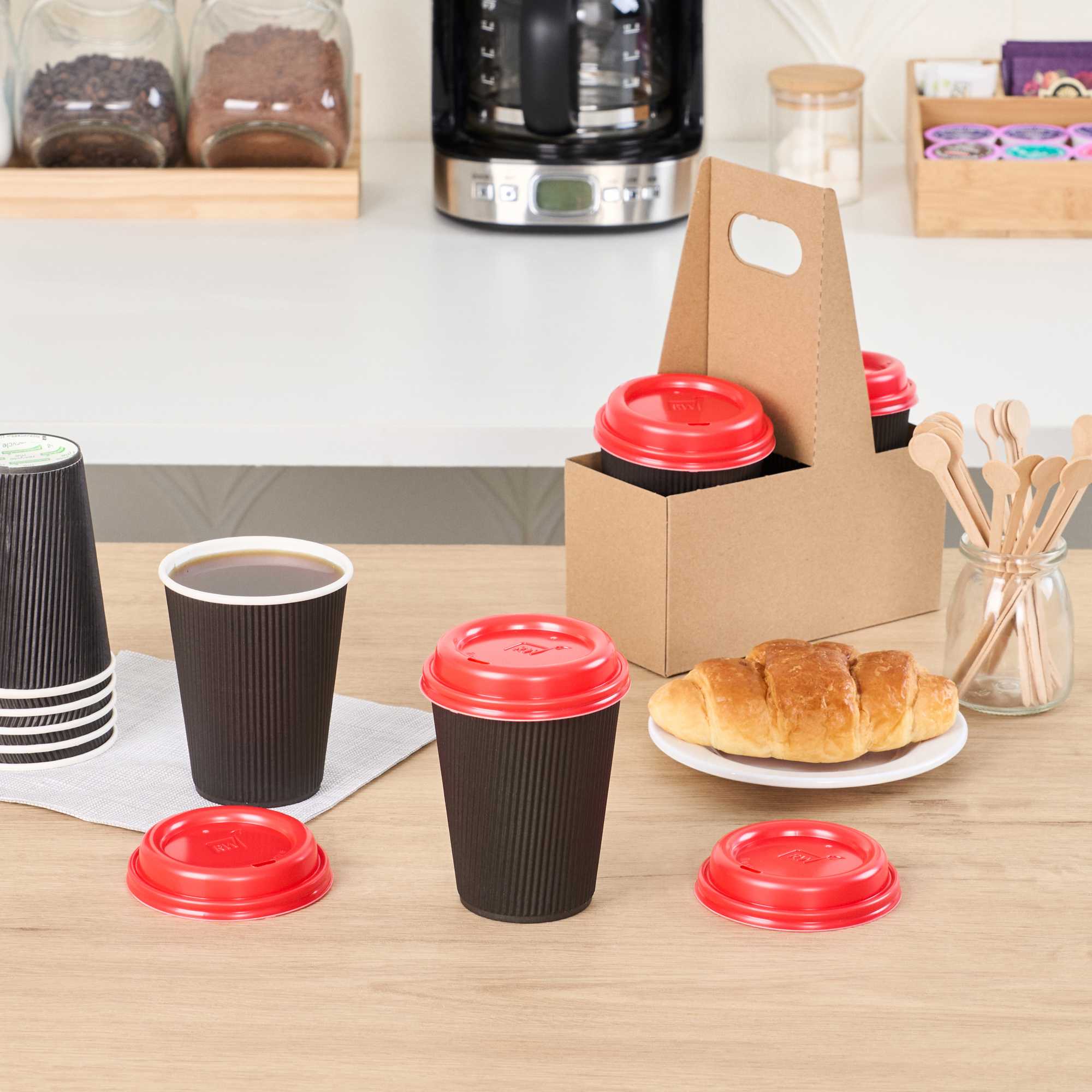 Restpresso Red Plastic Coffee Cup Lid - Fits 8, 12, 16 and 20 oz - 500 count box