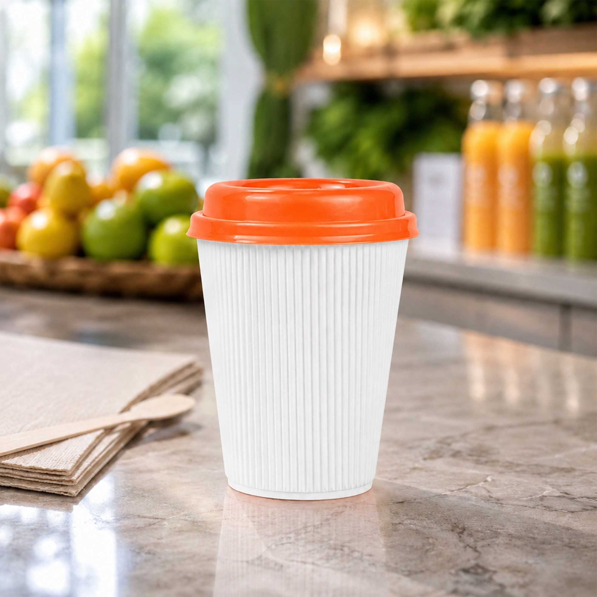 Restpresso Tangerine Orange Plastic Coffee Cup Lid - Fits 8, 12, 16 and 20 oz - 25 count box