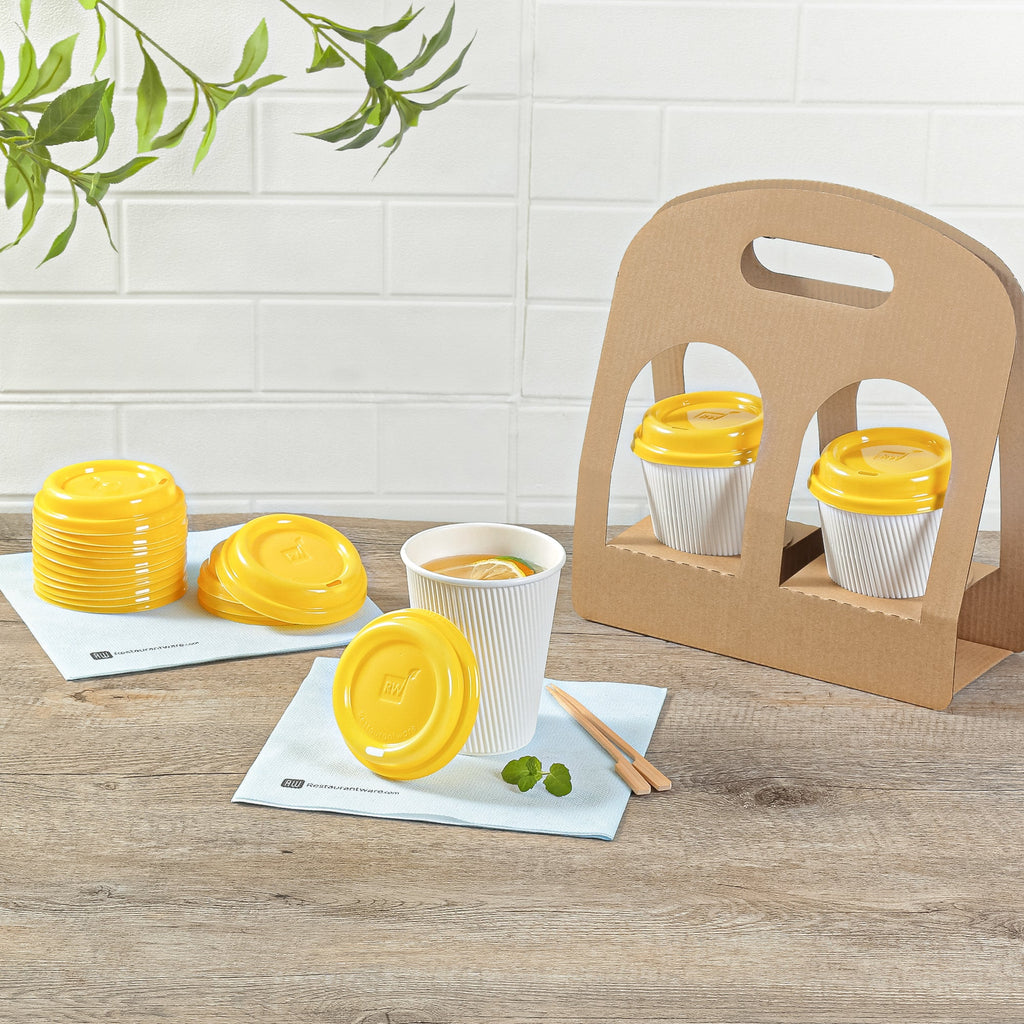 Restpresso Yellow Plastic Coffee Cup Lid - Fits 8, 12, 16 and 20 oz - 25 count box