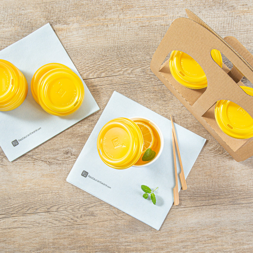 Restpresso Yellow Plastic Coffee Cup Lid - Fits 8, 12, 16 and 20 oz - 25 count box