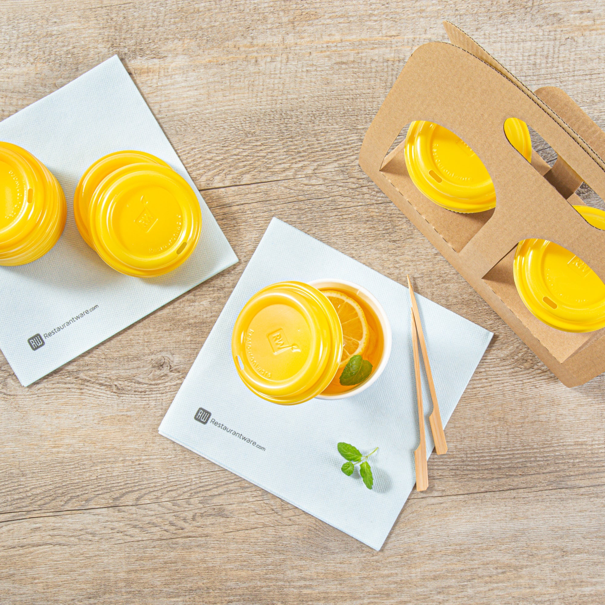 Restpresso Yellow Plastic Coffee Cup Lid - Fits 8, 12, 16 and 20 oz - 25 count box