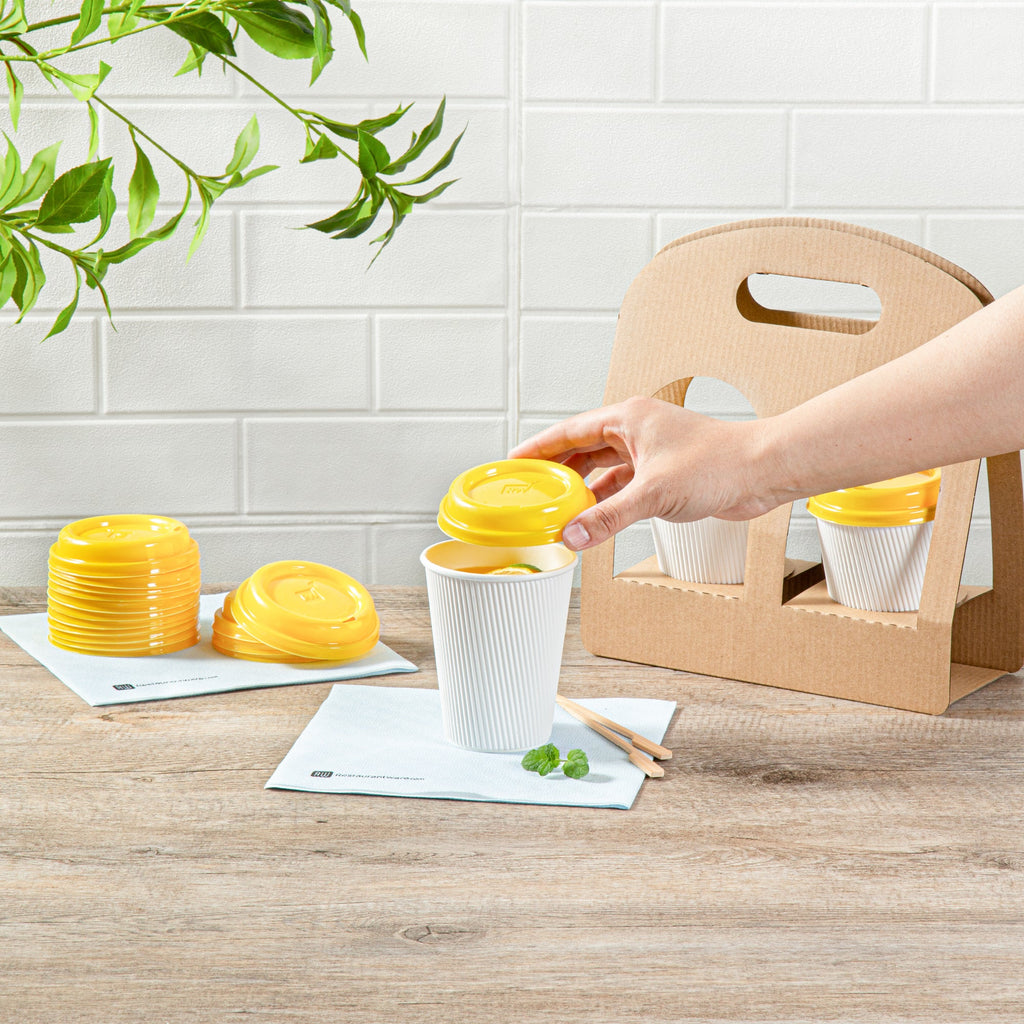 Restpresso Yellow Plastic Coffee Cup Lid - Fits 8, 12, 16 and 20 oz - 25 count box