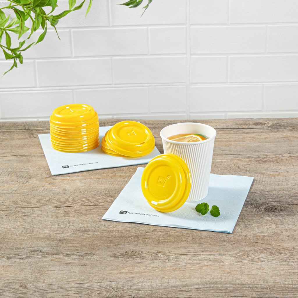 Restpresso Yellow Plastic Coffee Cup Lid - Fits 8, 12, 16 and 20 oz - 25 count box