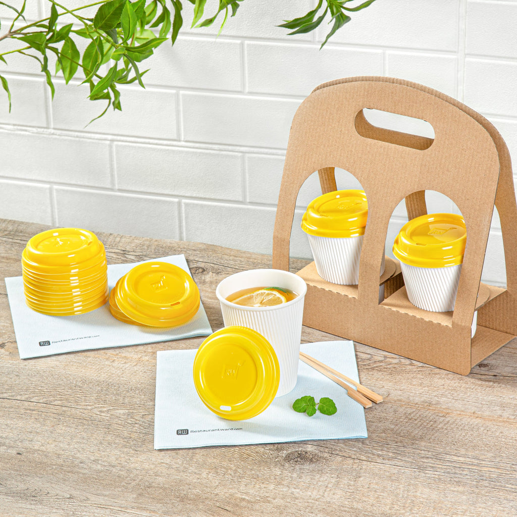 Restpresso Yellow Plastic Coffee Cup Lid - Fits 8, 12, 16 and 20 oz - 25 count box