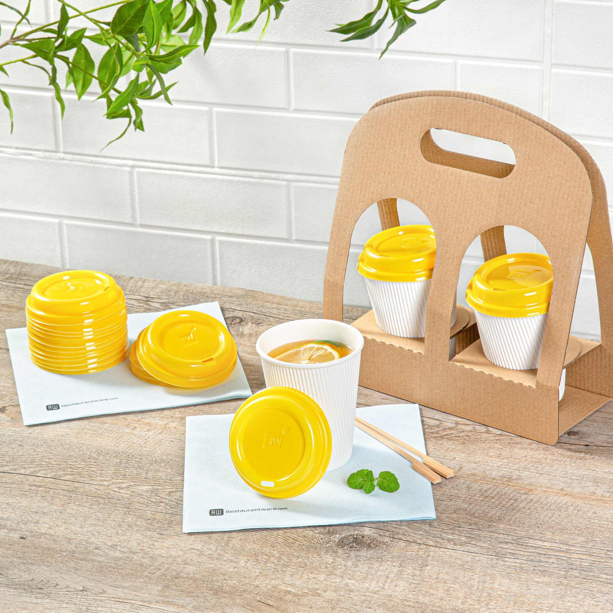Restpresso Yellow Plastic Coffee Cup Lid - Fits 8, 12, 16 and 20 oz - 25 count box