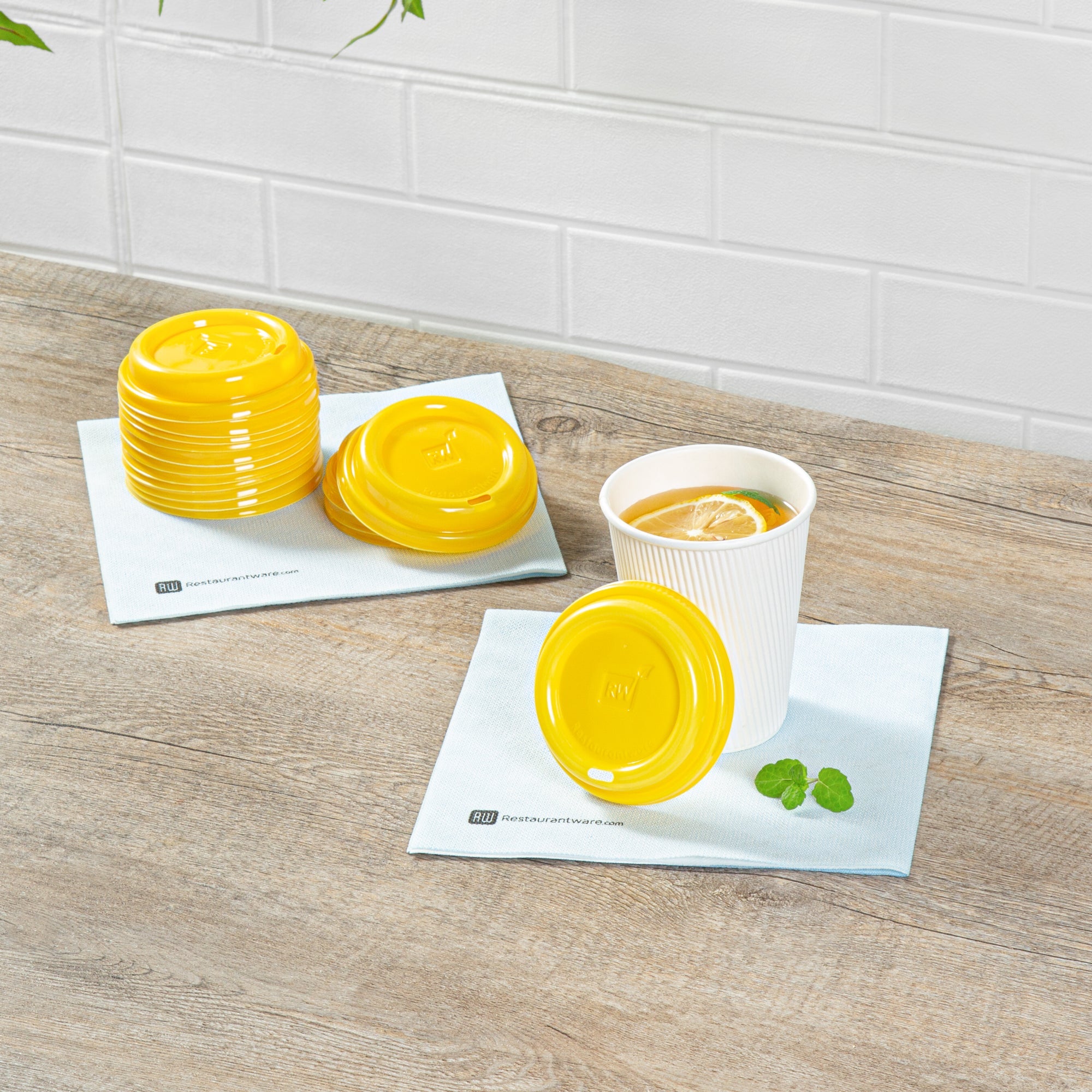 Restpresso Yellow Plastic Coffee Cup Lid - Fits 8, 12, 16 and 20 oz - 500 count box