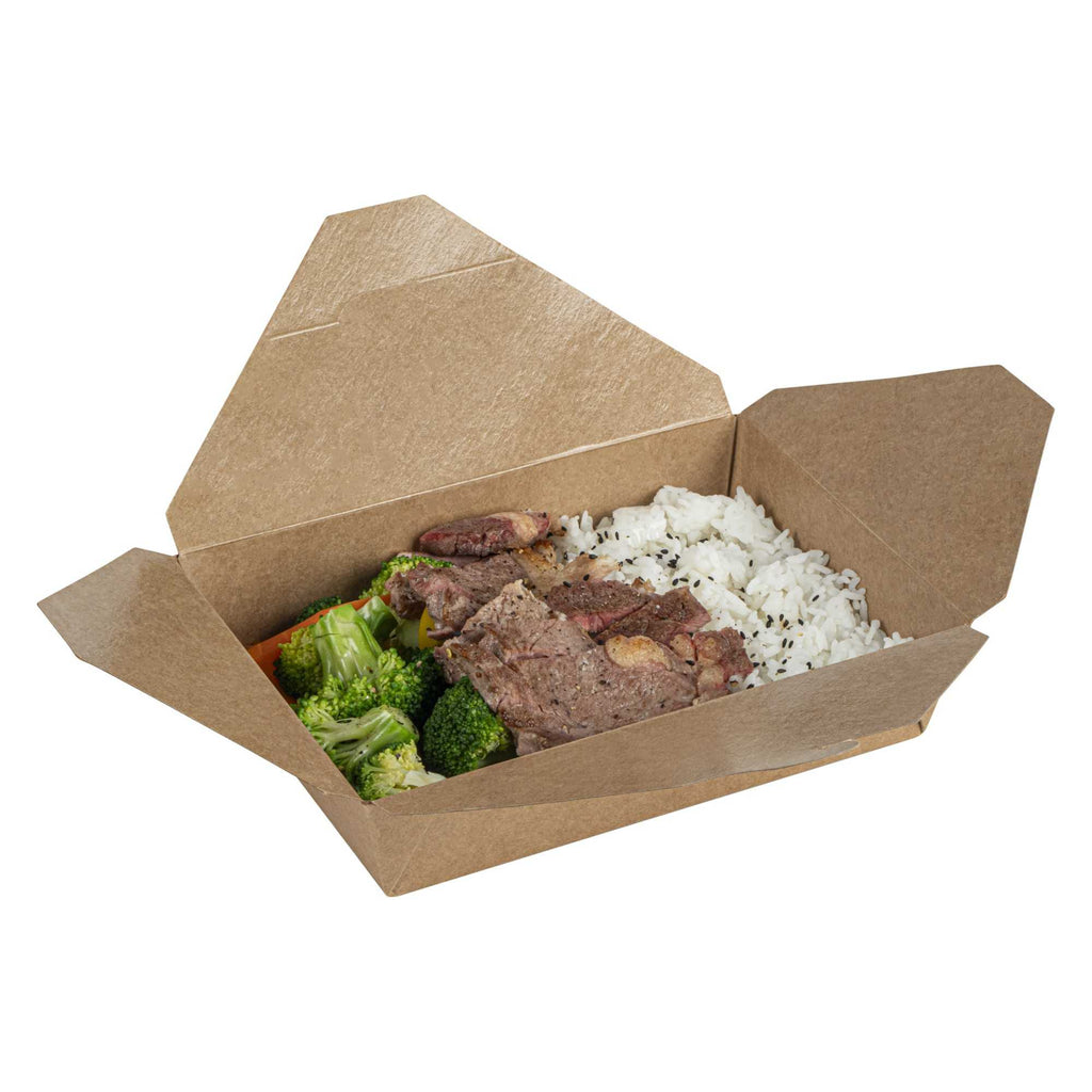Bio Tek 49 oz Rectangle Kraft Paper #2 Bio Box Take Out Container - 8 1/2" x 6 1/4" x 2" - 50 count box
