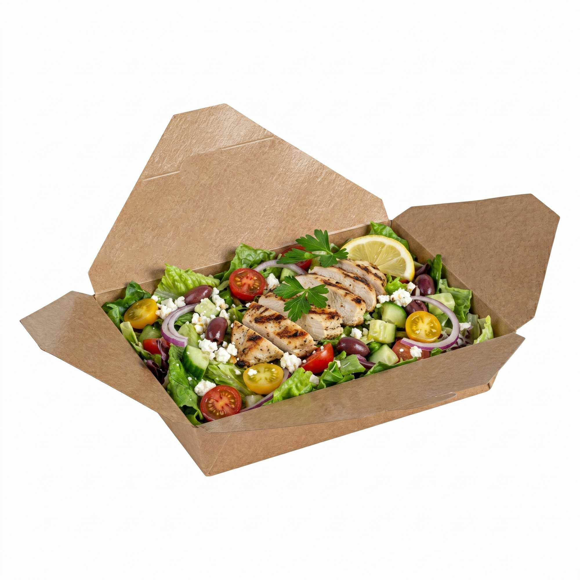 Bio Tek 49 oz Rectangle Kraft Paper #2 Bio Box Take Out Container - 8 1/2" x 6 1/4" x 2" - 50 count box