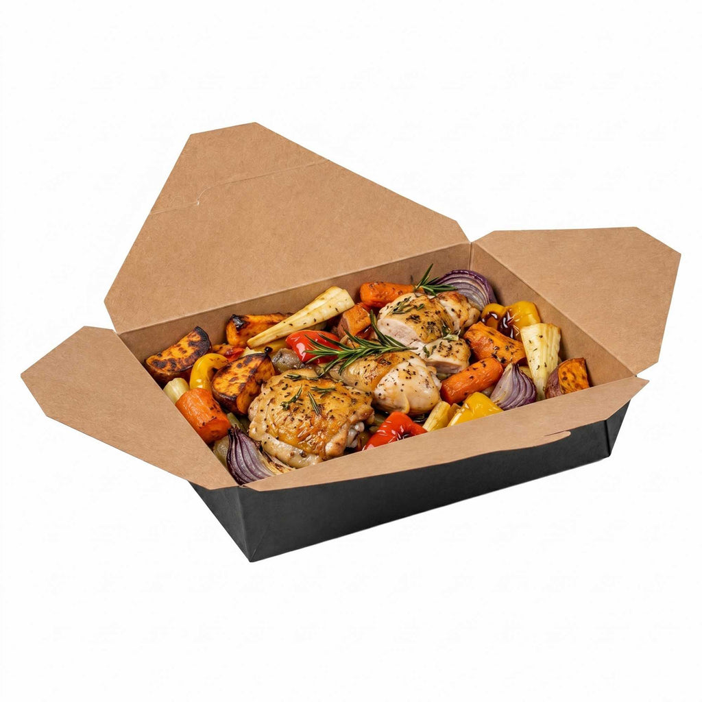 Bio Tek 49 oz Rectangle Black Paper #2 Bio Box Take Out Container - 8 1/2" x 6 1/4" x 2" - 50 count box