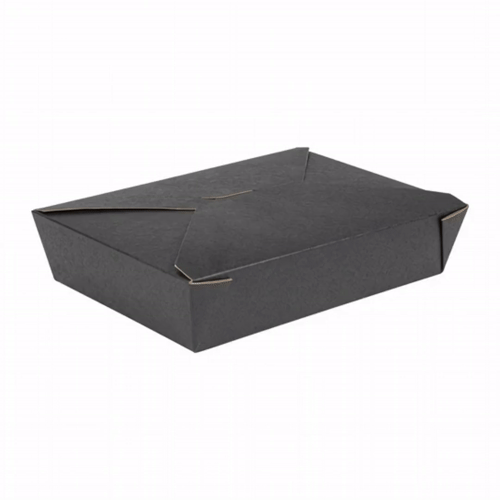Bio Tek 49 oz Rectangle Black Paper #2 Bio Box Take Out Container - 8 1/2" x 6 1/4" x 2" - 200 count box