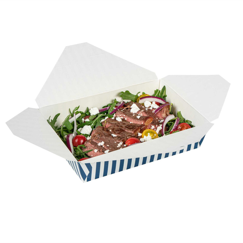 Bio Tek 49 oz Rectangle Blue and White Stripe Paper #2 Bio Box Take Out Container - 8 1/2" x 6 1/4" x 2" - 200 count box