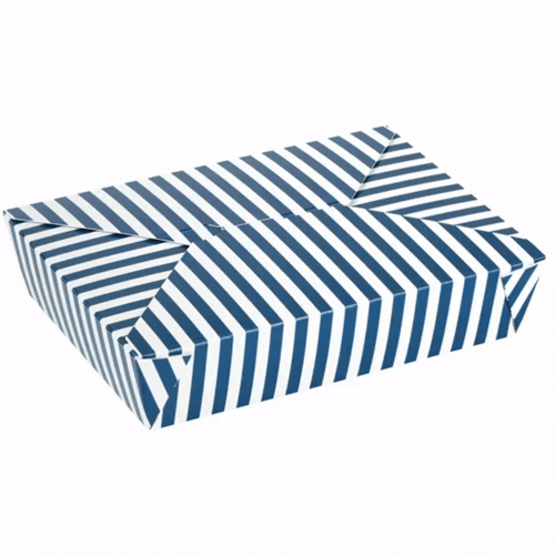 Bio Tek 49 oz Rectangle Blue and White Stripe Paper #2 Bio Box Take Out Container - 8 1/2" x 6 1/4" x 2" -50 count box