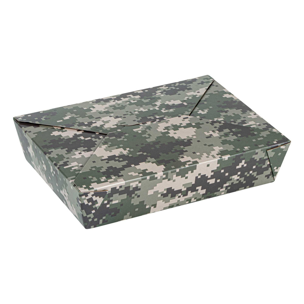 Bio Tek 49 oz Rectangle Camouflage Paper #2 Bio Box Take Out Container - 8 1/2" x 6 1/4" x 2" -50 count box