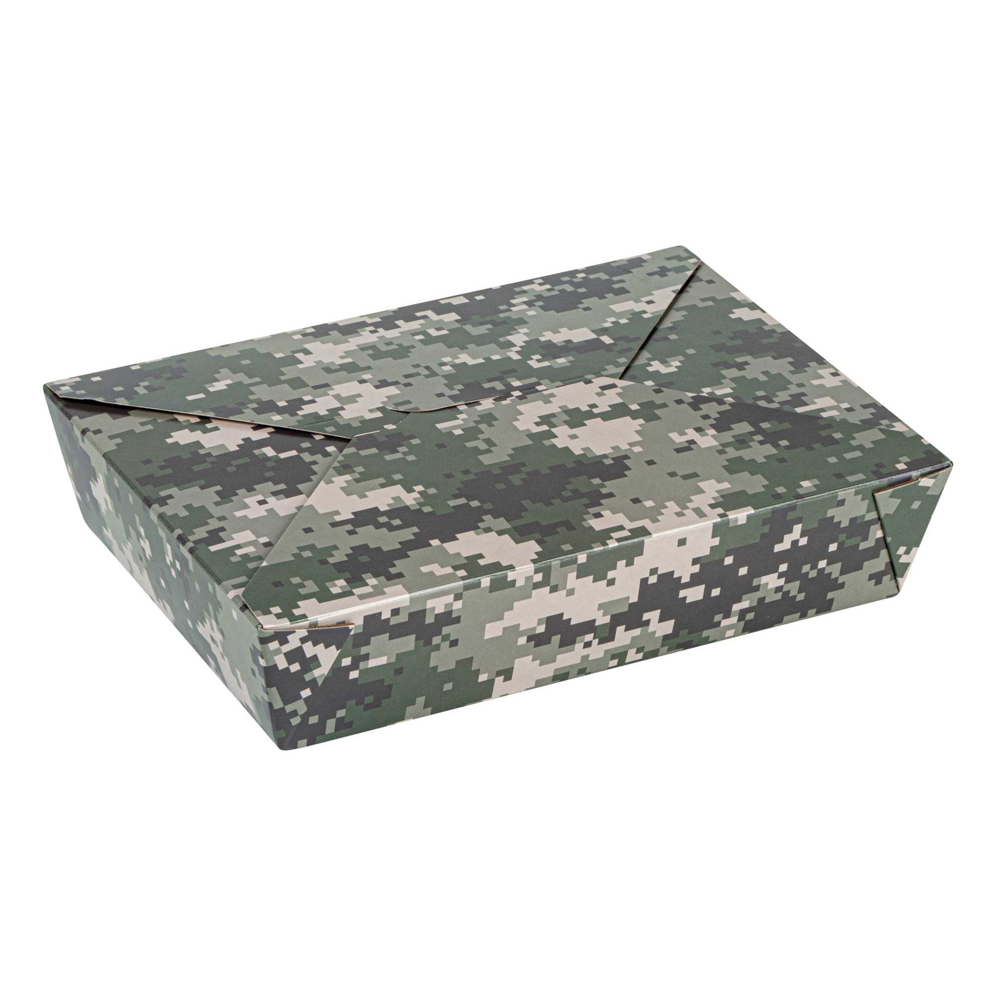 Bio Tek 49 oz Rectangle Camouflage Paper #2 Bio Box Take Out Container - 8 1/2" x 6 1/4" x 2" -50 count box