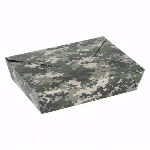 Bio Tek 49 oz Rectangle Camouflage Paper #2 Bio Box Take Out Container - 8 1/2" x 6 1/4" x 2" - 200 count box