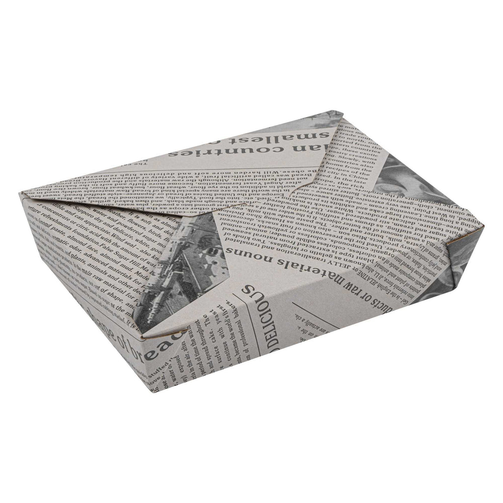 Bio Tek 49 oz Rectangle Newsprint Paper #2 Bio Box Take Out Container - 8 1/2" x 6 1/4" x 2" - 200 count box