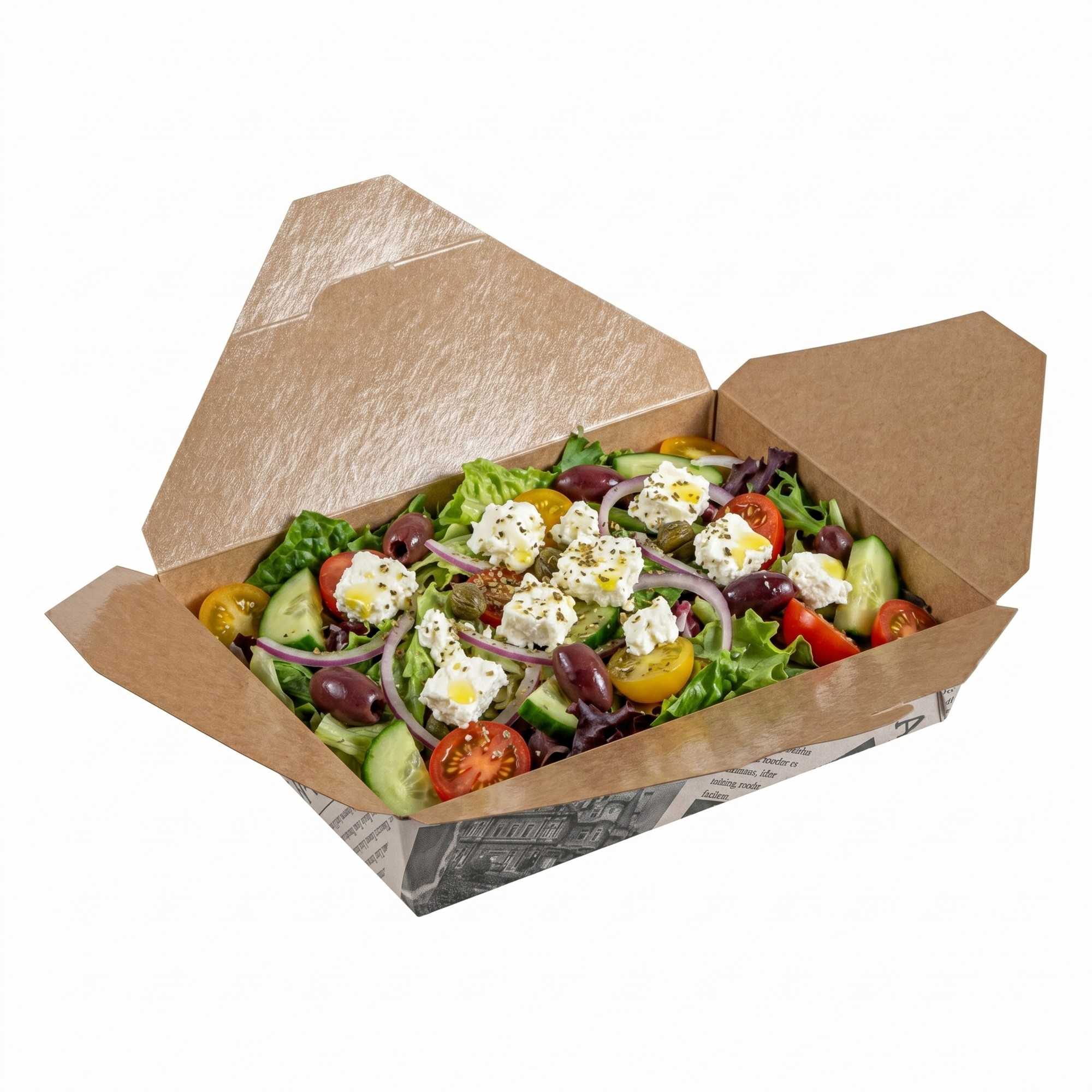 Bio Tek 49 oz Rectangle Newsprint Paper #2 Bio Box Take Out Container - 8 1/2" x 6 1/4" x 2" - 200 count box