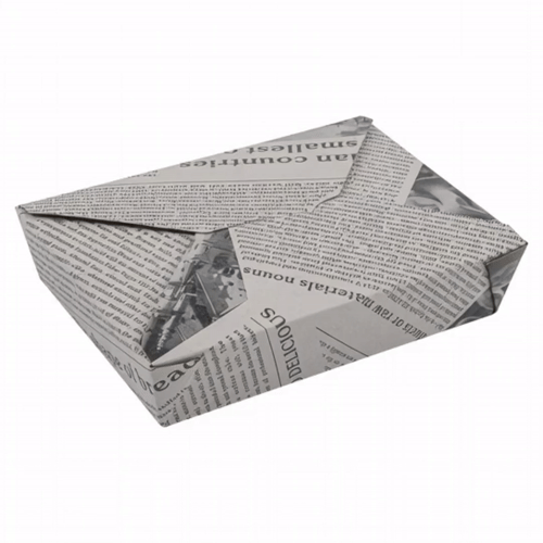 Bio Tek 49 oz Rectangle Newsprint Paper #2 Bio Box Take Out Container - 8 1/2" x 6 1/4" x 2" - 200 count box
