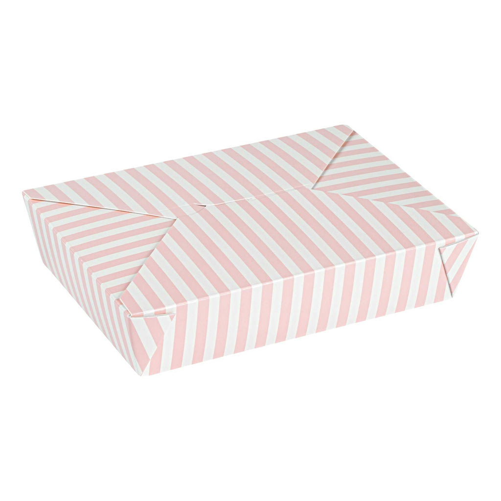 Bio Tek 49 oz Rectangle Pink and White Stripe Paper #2 Bio Box Take Out Container - 8 1/2" x 6 1/4" x 2" - 200 count box