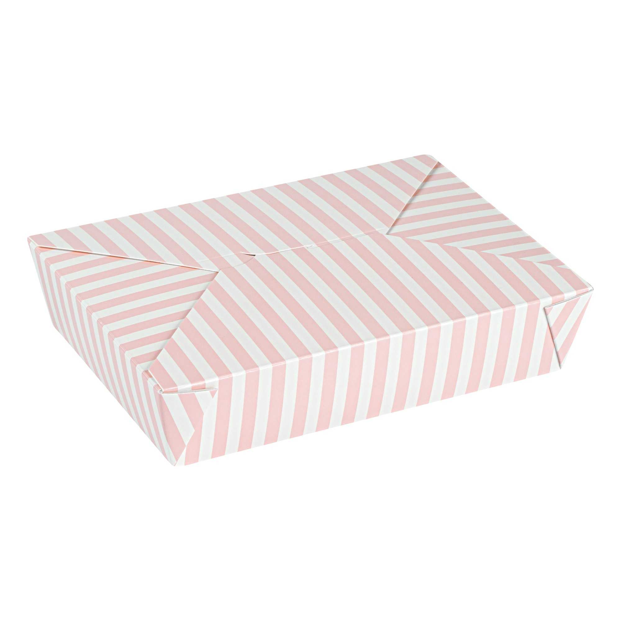 Bio Tek 49 oz Rectangle Pink and White Stripe Paper #2 Bio Box Take Out Container - 8 1/2" x 6 1/4" x 2" - 200 count box
